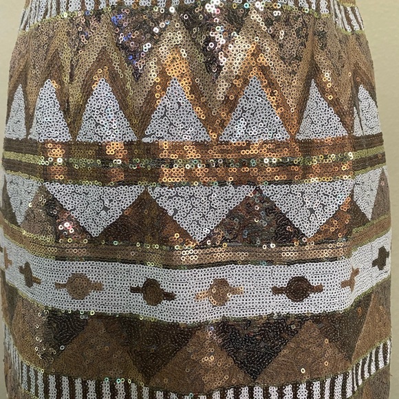 San Joy Women Skirt Size M Sequin Gold White Lined Mini Party Wedding Skirt - Picture 2 of 8